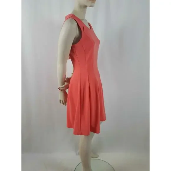 Elle Avant Garden Dress Women's Size 10 Coral Pleated Cut Out Back Sleeveless - Picture 5 of 7